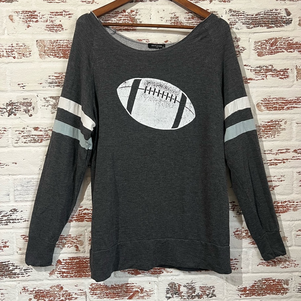 Zutter Sweatshirt Game Day Top Off Shoulder Boat Neck Soft Gray Football Sz S